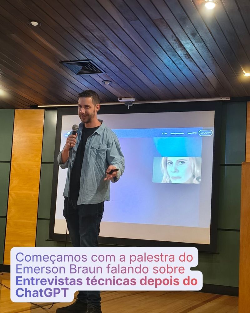 Emerson Braun presenting about technical interviews after ChatGPT